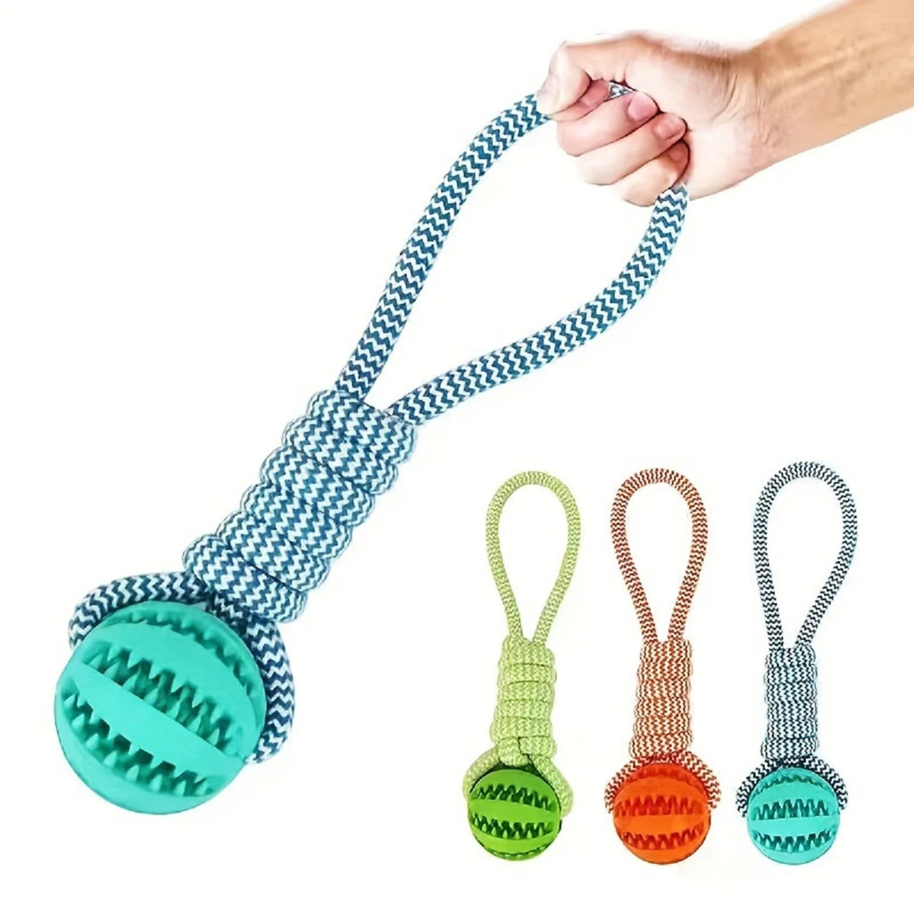 Knotted cotton rope ends for tug play