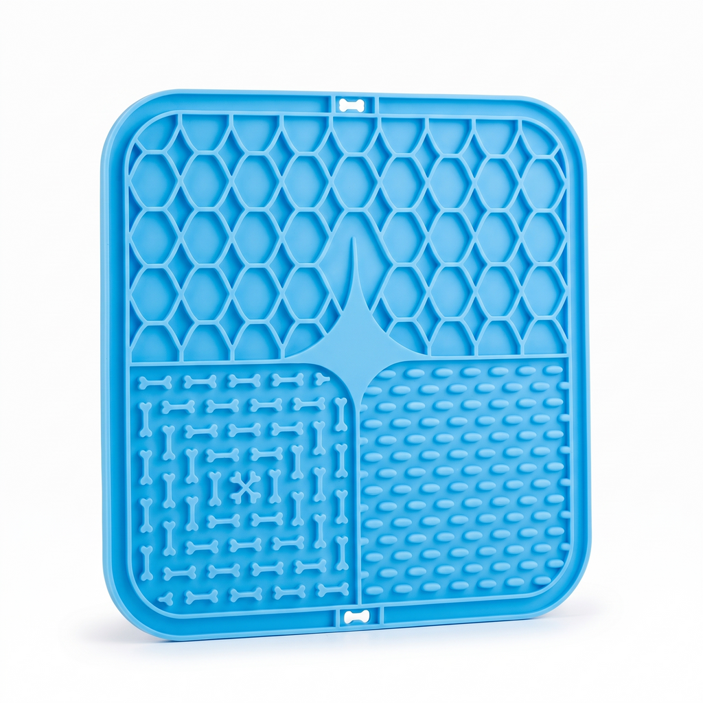 Blue silicone dog lick mat included in the New Puppy Starter Bundle